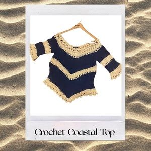 Crocheted Navy and Ivory top